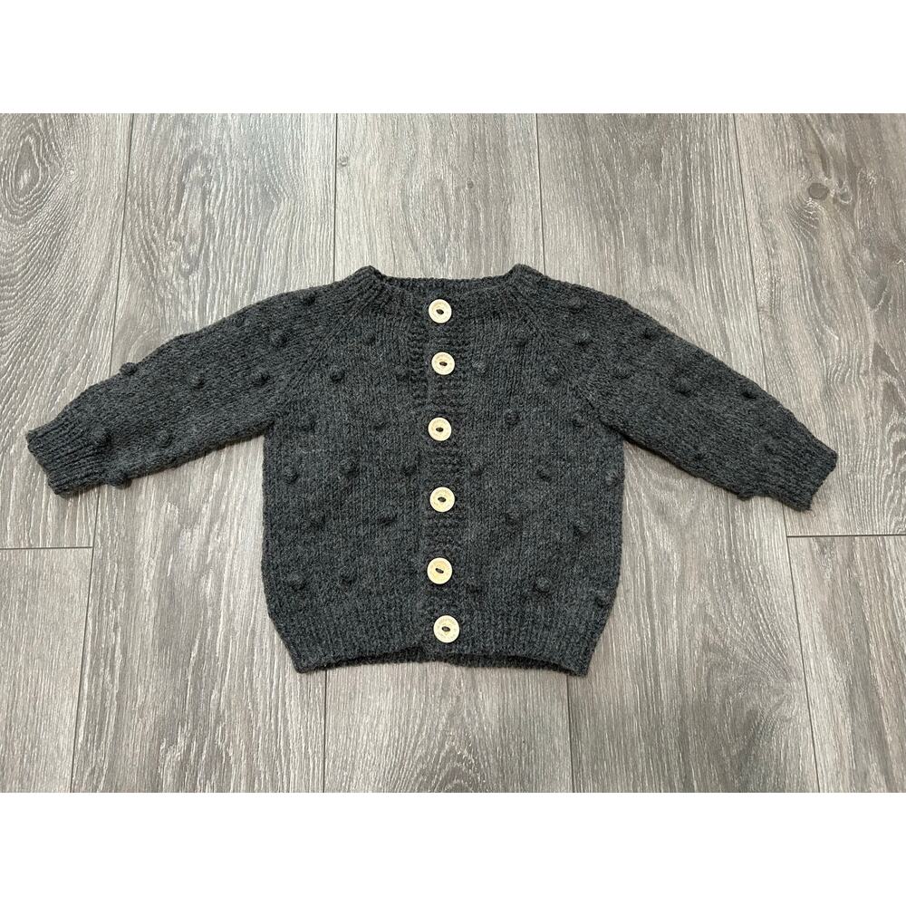 Baby's Gray Knit Cardigan Sweater w/ Handmade Buttons Size 9-12 months